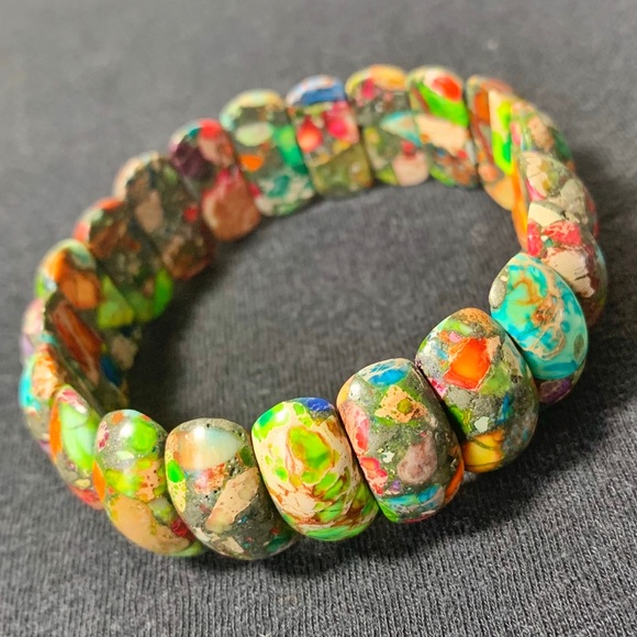 19mm Jasper Chakra Stretch Bead Bracelet - Picture 5 of 8